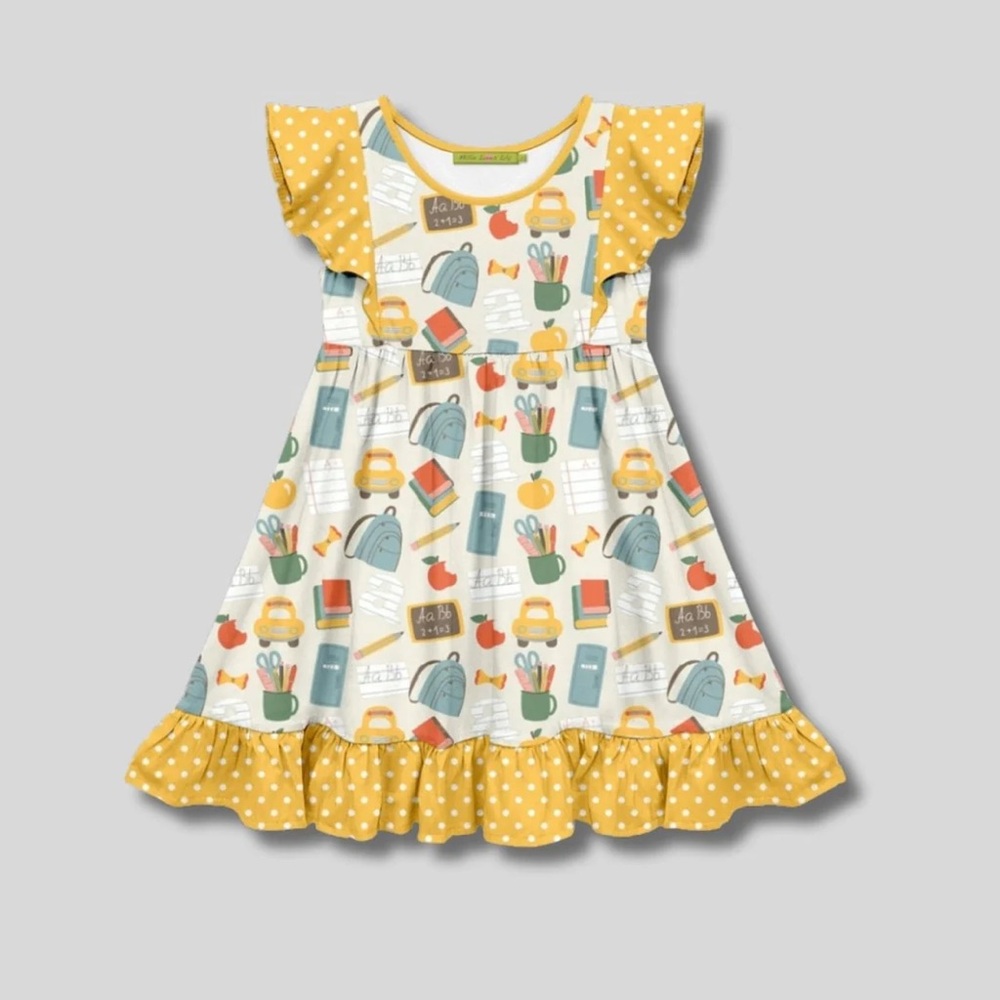 Girls School Yellow Polka Dot Ruffle Dress New With Tags!